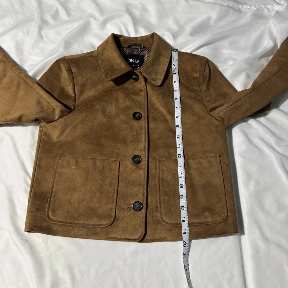 ONLY Faux Suede Jacket – Size XS – Brown Cropped Button Front Capsule Wardeobe - Picture 6 of 10